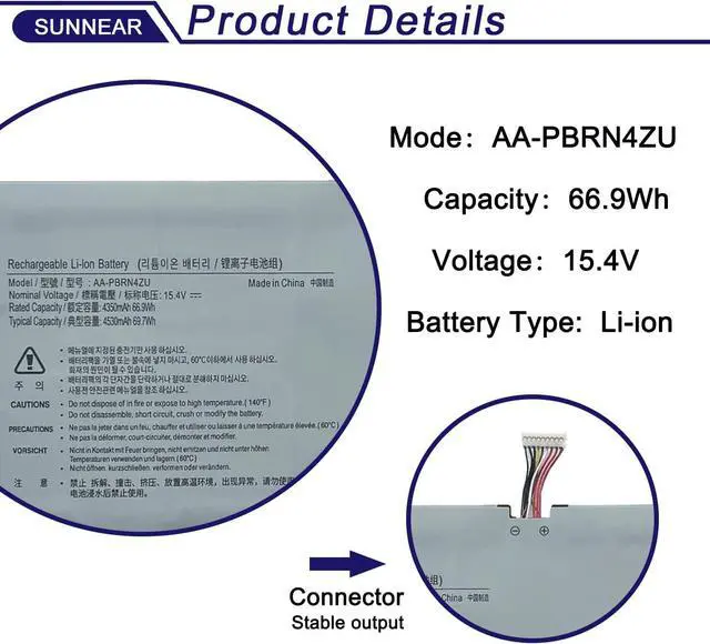 Alt view image 3 of 6 - AA-PBRN4ZU Battery Compatible with Samsung Galaxy Book Flex 930QCG 930QCJ 930XCJ NP930QCG-K01 950QCG-X01 950QCJ 950XCJ NP950QCG NP950QCG-K01US 15.4V 4350mAh 66.9Wh 4-Cell