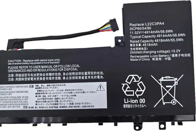 Alt view image 3 of 6 - L22C3PA4 L22M3PA4 L22L3PA4 Replacement Battery Compatible with Lenovo IdeaPad Slim 5-14ABR8 5-16ABR8 5-14IAH8 5-16IAH8 5-14IRL8 5-16IRL8 Series L22B3PA4 5B11N45401 SB11N45426 5B11N45412 -11.52V 56.6Wh