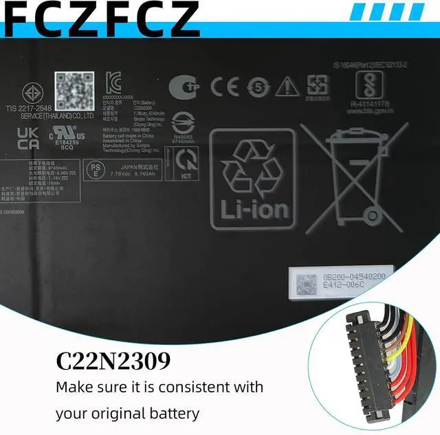 Alt view image 5 of 7 - C22N2309 Battery 78Wh 10032mAh Replacement for Asus TUF Gaming A14 FA401WU FA401WV FA401WI FA401UU FA401UV / Zenbook S 16 UM5606 / ProArt PX13 HN7306 Series 2ICP4/60/120-2 7.78V 4-Cell