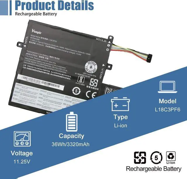 Alt view image 2 of 5 - L18C3PF6 Laptop Battery 11.25V 36Wh Replacement for Lenovo IdeaPad C340-15IIL C340-15IWL S340-14API S340-14IIL Series 5B10W67195 5B10T09094 L18L3PF2 L18M3PF7 L18C3PF7
