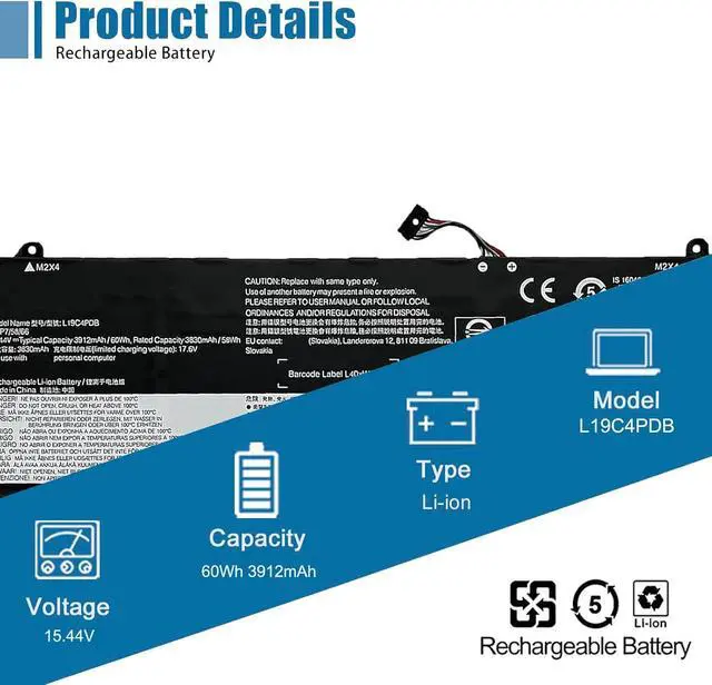 Alt view image 2 of 6 - L19C4PDB Laptop Battery Replacement for Lenovo ThinkBook 14 G2 ITL are G3 ACL ITL G4 IAP ABA G5 IRL ABP 14s Yoga ITL Yoga G2 IAP G3 IRU Series SB10Z21205 5B10Z21209 L19M4PDB 15.44V 60Wh 3912mAh