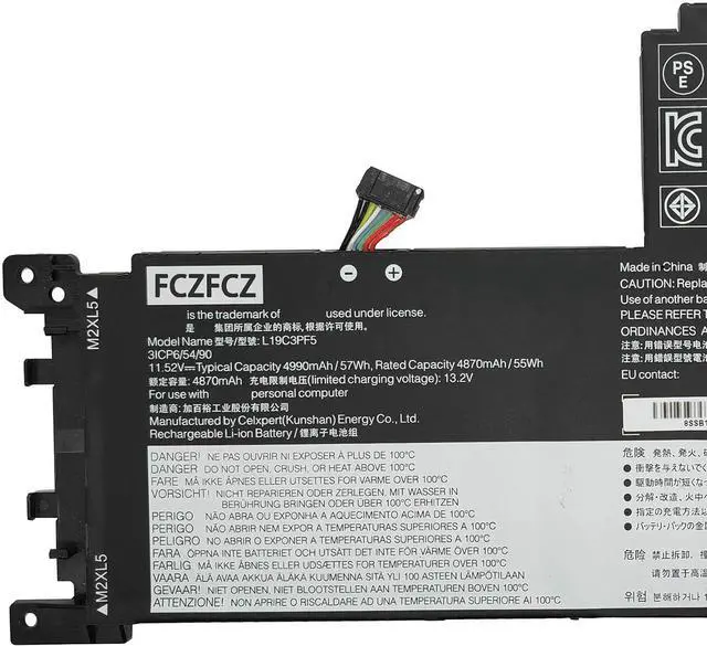 Alt view image 2 of 6 - L19C3PF5 Battery Replacement for Lenovo IdeaPad 5-15IIL05 5-15ARE05 5-15ITL05 5-15ARE05 5-15IAL7 5-15ABA7 Series SB10W86938 5B10W86947 SB11N52012 5B11N52035 L19L3PF2 L19M3PF6 11.52V 57Wh