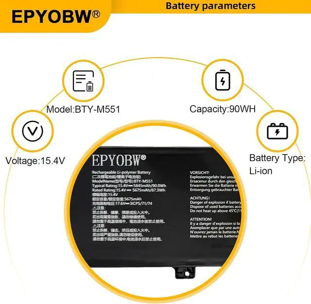 Alt view image 3 of 7 - BTY-M551 Laptop Battery 90Wh 4ICP5/63/133 | Compatible with MSI Vector GP68 HX 13VH A13VHG-609UK A13VIG-674XTR A14V A14VFG-260XES A14VGG / GP68 HX 13VH-053ID Series
