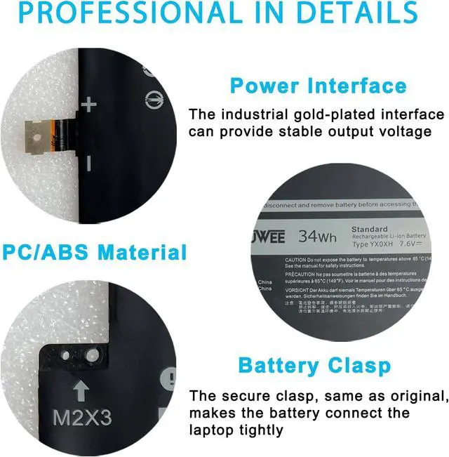 Alt view image 4 of 6 - YX0XH Laptop Battery Compatible with Dell Latitude 7285 2-in-1 Series Notebook Screen Battery 0YX0XH OWYCVV 0WYCVV C668F 0C668F 7.6V 34Wh 4250mAh
