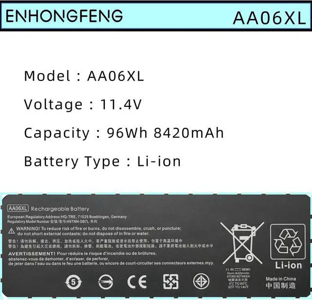 Alt view image 3 of 7 - AA06XL Laptop Battery Replacement for ZBook 17 G4 Mobile Workstation HSTNN-DB7L AA06096XL AAO6XL 852711-850 852527-241 852527-242 852527-221 852527-222 HSTNN-IB8Q L27868-1C1