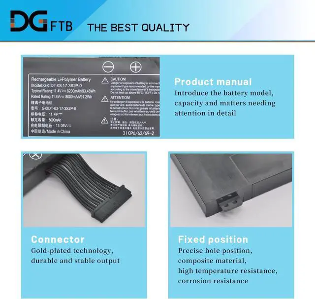 Alt view image 2 of 7 - DGFTB GKIDT-03-17-3S2P-0 GKIDT-00-13-3S2P-0 New Laptop Battery for Adata XPG Xenia 15 Schenker XMG Fusion 15 XFU15L19 Eluktronics MAG-15 Aftershock Vapor 15 Pro 2021 (11.4V 93.48Wh/8200mAh)