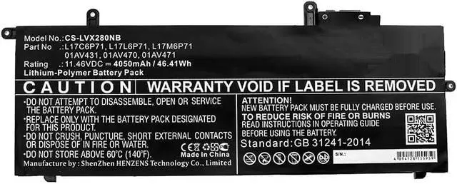 Alt view image 3 of 3 - 4050mAh Battery Replacement for LE ThinkPad X280(20KFA01WCD) ThinkPad X280(20KFA00ACD) ThinkPad X280(20KFA00BCD) 01AV471 5B10W13921 01AV431 SB10K97618 01AV470 5B10W13920 SB10T83165 (11.46V)