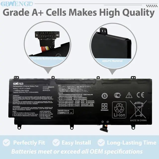 Alt view image 3 of 7 - C41N1805 Laptop Battery Replacement for Asus Zephyrus S GX531 GX531GM GX531GS GX531GX Series 0B200-03020000 4ICP4/72/75 C41PKC5