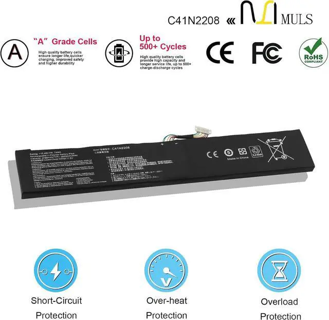 Alt view image 4 of 7 - MULS C41N2208 Battery Replacement for Asus Rog Ally (2023) RC71L PC71L NR2301L Gaming Handheld Series RC71L-NH001W RC71L-NH002W RC71L-NH012W RC71L-NH019W 4ICP5/42/79 0B200-04350000 15.48V 74Wh