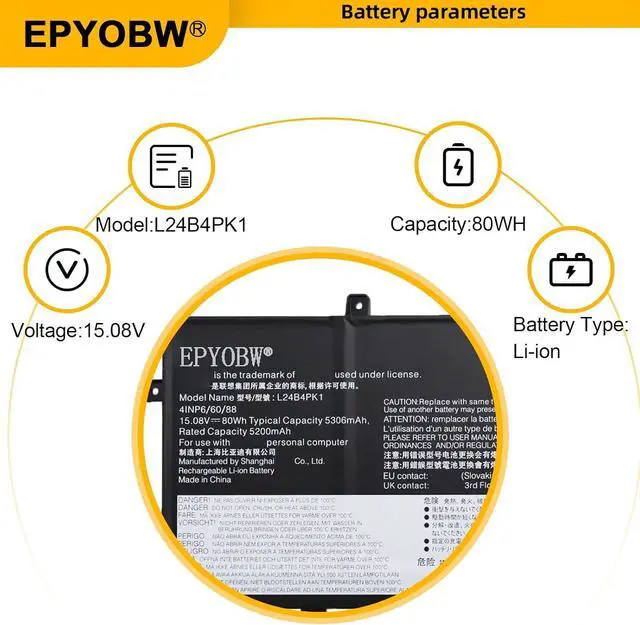 Alt view image 4 of 5 - L24B4PK1 Laptop Battery 80Wh 5306mAh 15.08V L24B4PK1 L24M4PK1 | Compatible with Lenovo IdeaPad Slim 5-16IRH10 5-16IAH10 5-16ARP10 5-16AKP10 5-16AHP10 5-16IRH10R Series