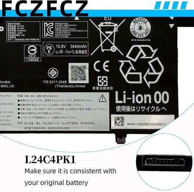 Alt view image 5 of 7 - L24C4PK1 Battery 54.7Wh 3440mAh SB11Q02028 5B11Q01968 15.6V 4-Cell | Replacement for Lenovo IdeaPad Slim 5-13ARP10 5-13IWC11 5-13Q8Y1 5-15ARP10 5-15IWC11 5-15Q8Y11 Series L24D4PK4 L24M4PK4