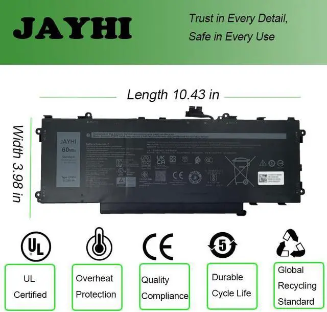 Alt view image 5 of 7 - JAYHI GT6TK 60Wh 5065mAh Laptop Battery K2CPY 31CP5/81/75 11.55V 3-Cell | Compatible with Dell Latitude 9440 2-in-1 Dell Latitude 9450 2-in-1 Series