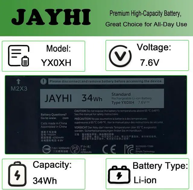 Alt view image 3 of 7 - JAYHI YX0XH 34Wh Laptop Battery N21969-005 N2095-AC1 HSTNN-0B3E TPN-DB1N | Compatible with Dell Latitude 7285 2-in-1 Series YXOXH WYCVV C668F 0C668F OWYCVV 0WYCVV 7.6V 15-FC 15-FD Series 7.6V