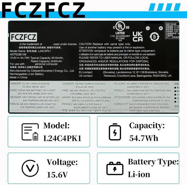Alt view image 4 of 7 - L24C4PK1 Battery 54.7Wh 3440mAh SB11Q02028 5B11Q01968 15.6V 4-Cell | Replacement for Lenovo IdeaPad Slim 5-13ARP10 5-13IWC11 5-13Q8Y1 5-15ARP10 5-15IWC11 5-15Q8Y11 Series L24D4PK4 L24M4PK4