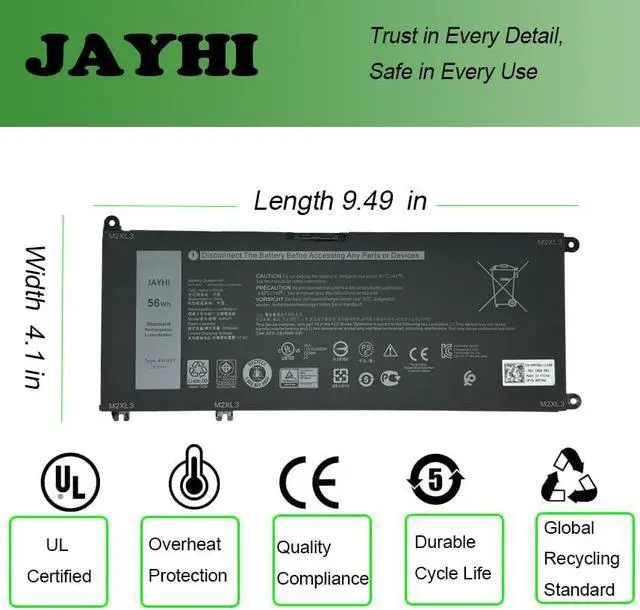Alt view image 4 of 6 - JAYHI 4WN0Y 56Wh 3500mAh Laptop Battery 4WNOY JYFV9 M245Y 33YDH 15.2V | Compatible with Dell Inspiron 13 7353 / 15 7577 / 17 7778 7779 Series 4-Cell
