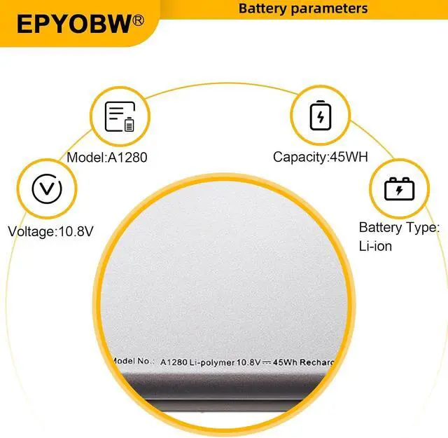 Alt view image 3 of 6 - A1280 Battery 45Wh Series A1278 EMC 225 4661-4817 | Compatible with MacBook 13" A1278 MB466*/A MB466CH/A MB466J/A MB466LL/A MB466X/A MB467*/A MB467CH/A MB467J/A MB467LL/A