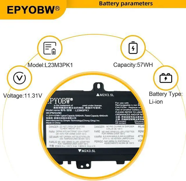 Alt view image 4 of 7 - L23M3PK1 Laptop Battery 57Wh 5040mAh 11.52V Compatible with Lenovo deaPad Slim 5-14Q8X9 5-14AHP9 5-14IMH9 5-14IRU9 5-15IRU9 5-15IRH9 5-15IRH9R 5-16IMH9 5-16AHP9 Series L23X3PK1 L23D3PK1