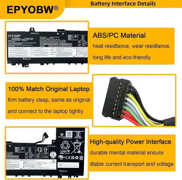 Alt view image 5 of 7 - L23M3PK1 Laptop Battery 57Wh 5040mAh 11.52V Compatible with Lenovo deaPad Slim 5-14Q8X9 5-14AHP9 5-14IMH9 5-14IRU9 5-15IRU9 5-15IRH9 5-15IRH9R 5-16IMH9 5-16AHP9 Series L23X3PK1 L23D3PK1