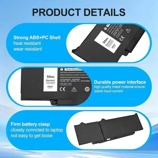 Alt view image 3 of 5 - DR02P R73TC 54Wh 3-Cell Laptop Battery for Dell Latitude 3340 3440 3450 3540 3550 5340 5350 5440 5450 5540 5550 7455 Precision 3480 3490 3580 3590 P127F P169G P181G 2X1V9 803W6 GRWKG