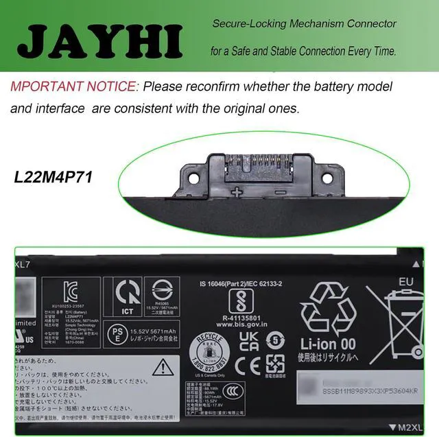 Alt view image 4 of 6 - JAYHI L22M4P71 90Wh 5799mAh Laptop Battery 5B11H56373 L22C4P71 15.52V