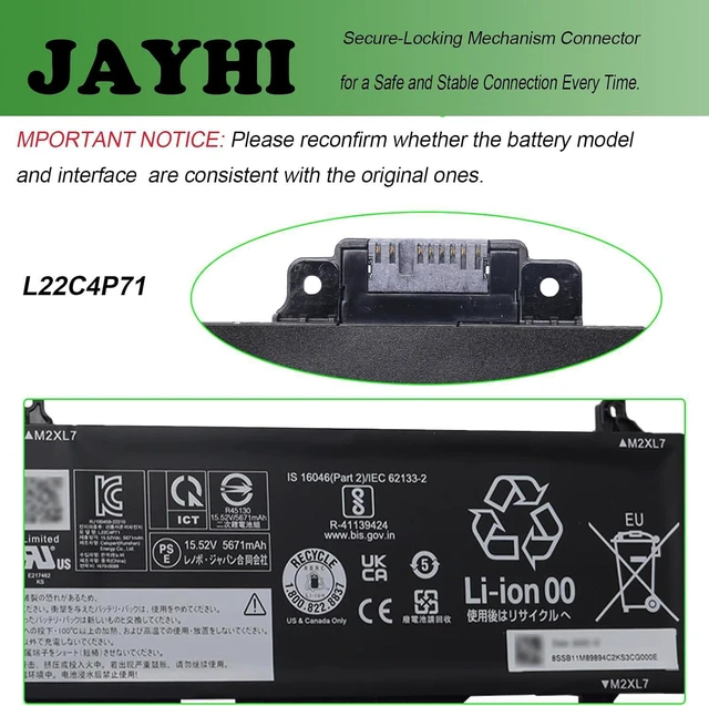Alt view image 4 of 6 - JAYHI L22C4P71 90Wh 5799mAh Laptop Battery SB11H56275 L22M4P7115.52V