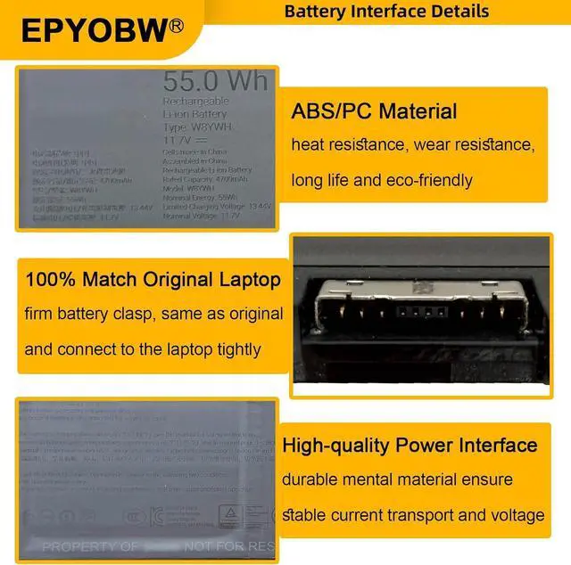 Alt view image 5 of 7 - W8YWH Laptop Battery 55Wh 4700mAh Compatible with Dell Pro 13 Plus PB13250 PB13255 / 14 PC14250 / 16 PC16250 / 14 Plus PB14250 Series 0RF5VP 0Y31V7 RF5VP Y31V7