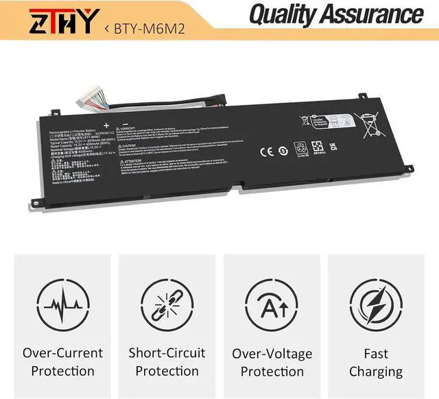 Alt view image 3 of 7 - ZTHY BTY-M6M2 Laptop Battery Replacement for MSI Stealth 16 Studio A13VG A13VE A13VF MS-15F2 MS-15F3 A13VG-056US Series 15.2V 99.99Wh 6578mAh