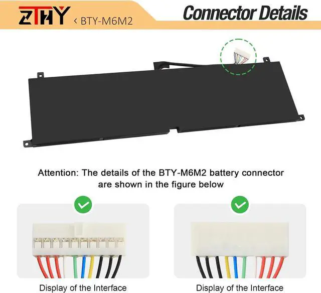Alt view image 4 of 7 - ZTHY BTY-M6M2 Laptop Battery Replacement for MSI Stealth 16 Studio A13VG A13VE A13VF MS-15F2 MS-15F3 A13VG-056US Series 15.2V 99.99Wh 6578mAh