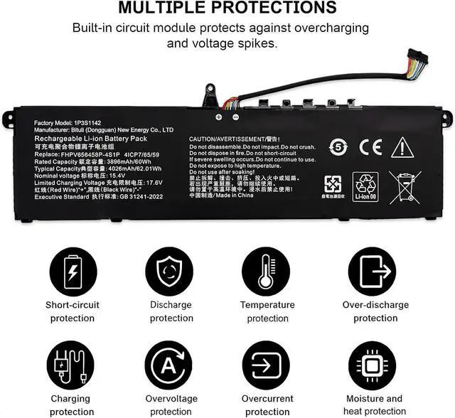 Alt view image 3 of 5 - FHPV656458P-4S1P Replacment Battery Compatible with MECHREVO 14 Pro A-5BC4U A-7BC4U Acer N23J3 62.01Wh 15.4V Laptop Battery