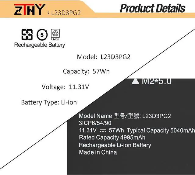 Alt view image 2 of 7 - L23D3PG2 L23B3PG2 Laptop Battery for Lenovo ThinkPad E14 Gen 6 E16 Gen 2 | E14 Gen 6 Type 21M3 21M4 21M7 21M8 E16 Gen 2 Type 21MA 21MB 21M5 21M6 Series L23X3PG2 L23C3PG2 L23M3PG2 L23L3PG2 11.31V 57Wh