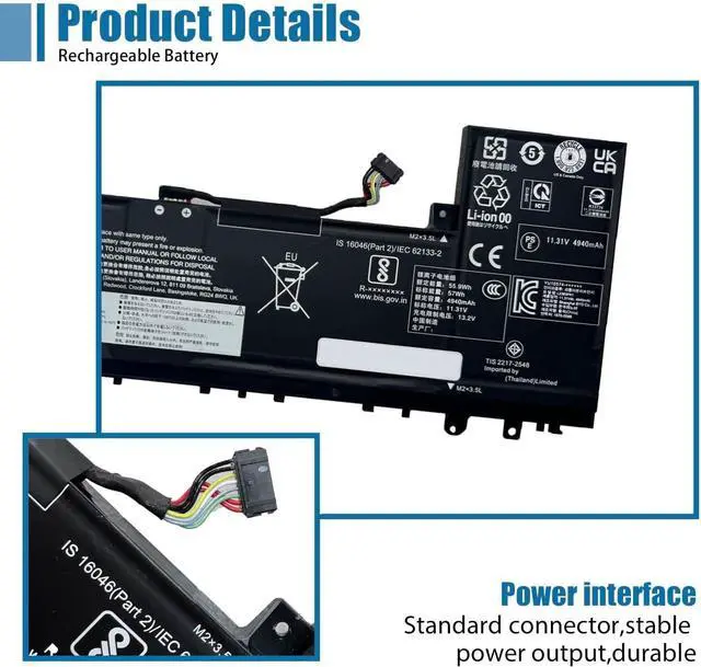 Alt view image 3 of 6 - L23B3PK1 Laptop Battery Replacement for Lenovo IdeaPad Slim 5-14AHP9 5-14Q8X9 5-14IMH9 5-14IRU9 5-15IRU9 5-15IRH9 5-15IRH9R 5-16AHP9 5-16IMH9 5-16IRU9 Series 5B11M51944 11.31V 57Wh 5040mAh