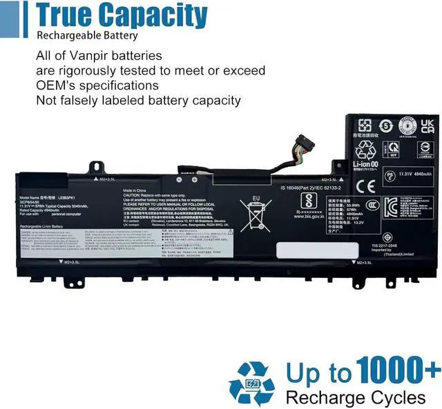 Alt view image 5 of 6 - L23B3PK1 Laptop Battery Replacement for Lenovo IdeaPad Slim 5-14AHP9 5-14Q8X9 5-14IMH9 5-14IRU9 5-15IRU9 5-15IRH9 5-15IRH9R 5-16AHP9 5-16IMH9 5-16IRU9 Series 5B11M51944 11.31V 57Wh 5040mAh