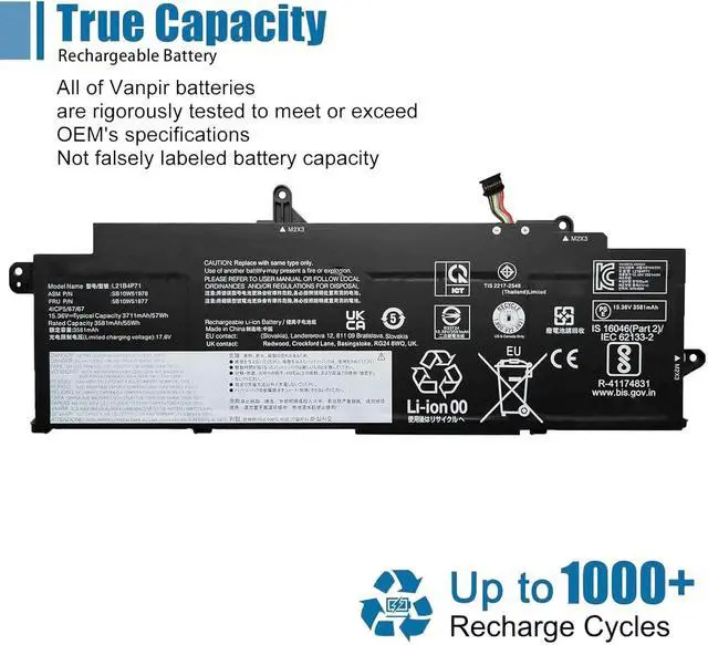 Alt view image 3 of 4 - L21B4P71 Laptop Battery Replacement for Lenovo ThinkPad T14s Gen 3 2022 Gen 4 2023 Series SB10W51978 5B10W51877 SB11M89834 SB11M89832 5B11M90031 15.36V 57Wh 3711mAh