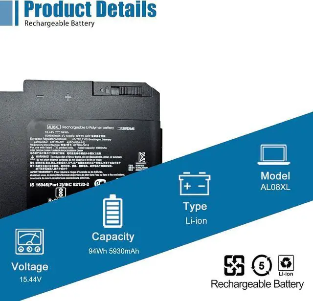 Alt view image 2 of 6 - AL08XL Laptop Battery Replacement for Hp ZBook Fury 15 G7 G8 17 G7 G8 Mobile Workstation Series AL08XL L86212-001 HSTNN-IB9N L86155-1C1 15.44V 94Wh 5930mAh
