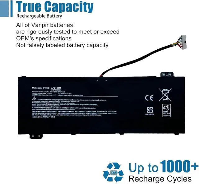 Alt view image 5 of 6 - AP21D8M Laptop Battery Replacement for Acer Nitro V 15 ANV15-51 Nitro 5 AN515-46 AN515-47 AN515-58 Nitro 16 AN16-51 AN515-58-56CL AN16-51-74BV Series 15.4V 3733mAh 57.48Wh