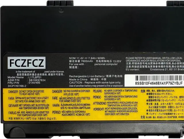Alt view image 2 of 5 - L17M6P51 01AV496 Battery 90Wh Replacement for Lenovo ThinkPad P50 P51 P52 Series SB10K97635 L17L6P51 SB10K97634 01AV495 SB10T83195 5B10W13952 SB10K97635 01AV477 00NY492 77++ 77+ 11.25V