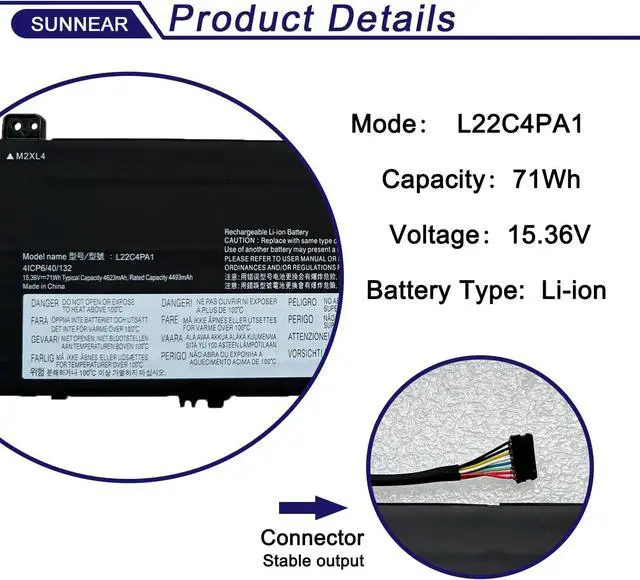 Alt view image 2 of 5 - 71Wh L22C4PA1 SB11K38965 5B11K38968 Laptop Battery for Lenovo Yoga 7 14ARP8 14IRL8 14IML9 16ARP8 16IRL8 Series SB11N45990 5B11N46035 L22M4PA1 SB11K38964 5B11K38966 L22D4PA1 15.36V
