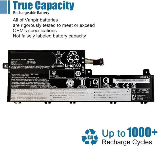 Alt view image 5 of 6 - L19C6P72 Laptop Battery Replacement for Lenovo ThinkPad T15p gen1 gen2 gen3 / ThinkPad P15V gen1 gen2 gen3 Series L19L6P72 5B10W13961 5B11M90089 5B10W13960 11.52V 68Wh 5930mAh