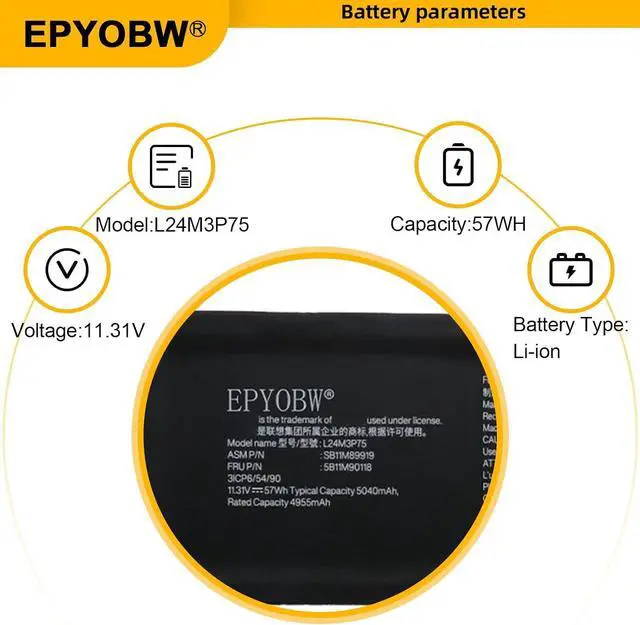 Alt view image 4 of 6 - L24M3P75 Laptop Battery 57Wh 5040mAh 11.31V 3-Cell Compatible with Lenovo ThinkPad P14s Gen 6 / ThinkPad P16s Gen 4 Series SB11M89919 5B11M90118 L24D3P78 SB11M89920 5B11M90119