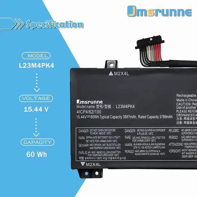 Alt view image 2 of 7 - 60Wh L23M4PK4 L23B4PK4 Laptop Battery Replacement for Lenovo LOQ 15AHP9 15ARP9 15IAX9 15IAX9I 15IRX9 Legion 5 15AKP10 15AHP10 15IAX10 15IRX10 Series L23D4PK4 L23L4PK4 SB11M64615 15.44V