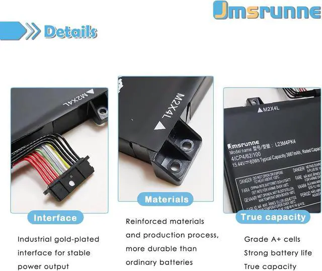 Alt view image 3 of 7 - 60Wh L23M4PK4 L23B4PK4 Laptop Battery Replacement for Lenovo LOQ 15AHP9 15ARP9 15IAX9 15IAX9I 15IRX9 Legion 5 15AKP10 15AHP10 15IAX10 15IRX10 Series L23D4PK4 L23L4PK4 SB11M64615 15.44V
