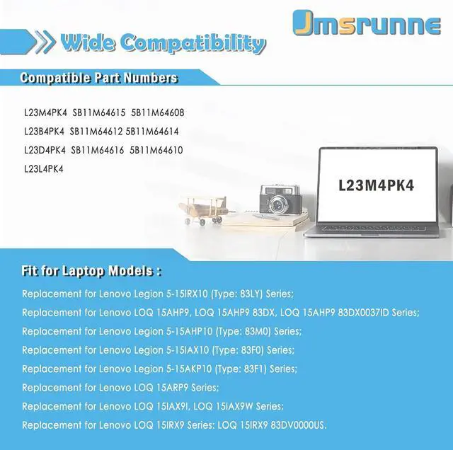 Alt view image 5 of 7 - 60Wh L23M4PK4 L23B4PK4 Laptop Battery Replacement for Lenovo LOQ 15AHP9 15ARP9 15IAX9 15IAX9I 15IRX9 Legion 5 15AKP10 15AHP10 15IAX10 15IRX10 Series L23D4PK4 L23L4PK4 SB11M64615 15.44V