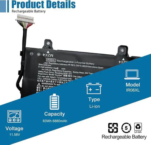 Alt view image 2 of 6 - IR06XL Laptop Battery Replacement for HP ZBook Power G7 G9 G10 Mobile Workstation ZBook Power G10 A Series TPN-DB0C IR06083XL M02029-005 M01523-2C2 M01523-2C1 11.58V 83Wh 6880mAh