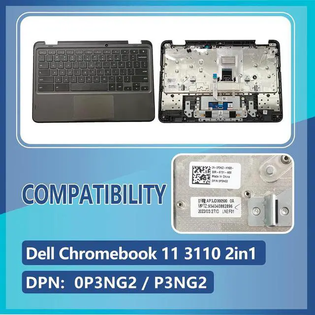 Alt view image 2 of 7 - Replacement for Dell Chromebook 11 3110 2in1 Laptop Upper Top Cover Case Palmrest Keyboard Touchpad Assembly Part 0P3NG2 P3NG2(WFC)