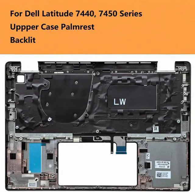 Alt view image 2 of 6 - NYD1R, 0NYD1R Replacement Upper Case Palmrest for Dell Latitude 7440, 7450 Series, US Backlit Keyboard, Gray Top Cover, w/o SC, w/SD Port