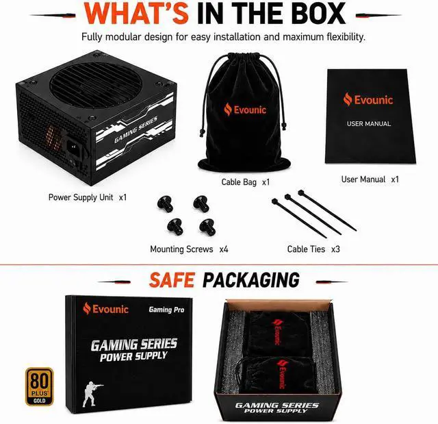 Alt view image 7 of 7 - 1200W Gaming Power Supply,Fully Modular 80 Plus® Gold Certification, ATX 3.1 PSU, Support for PCIe 5.1 GPUs, semi-Passive 120mm Fan, LLC Technology, Single Rail, for Overclocked GPUs
