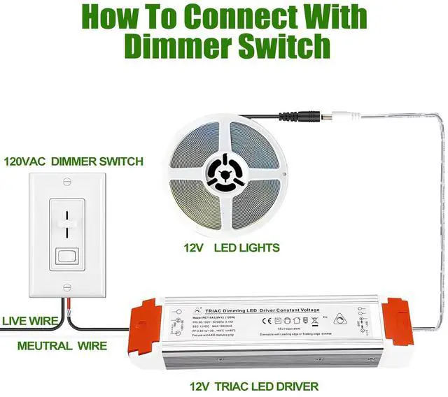 Alt view image 6 of 7 - 120W Dimmable LED Driver AIBOO Transformer 120V AC to 12V DC Power Supply with Removable AC Cord Compatible with Dimmer Switch for LED Strip Lights LED Module LED Neon Sign