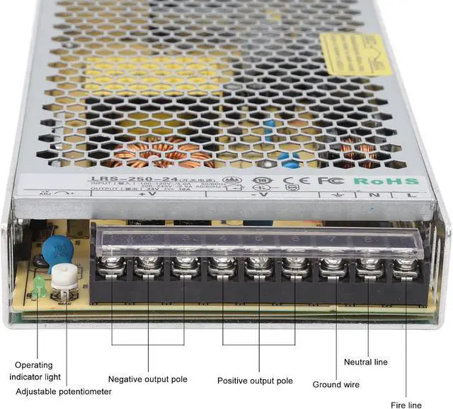 Alt view image 4 of 7 - Switching Power Supply Transformer, Aluminum Copper, Fast Heat Dissipation, Power Supply Adapter, Solenoid Valve for Digital Products (LRS-250W-24V 10A)