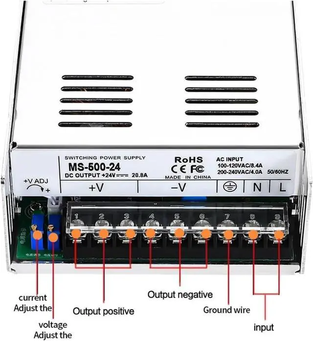 Alt view image 2 of 4 - MS500 Switching Power Supply 500W 5V 12V 24V 36V 48v 60V 72V 80V 110V Adjustable Voltage Single Output MS-500-24 MS-500-48(0-12V 41.6A)