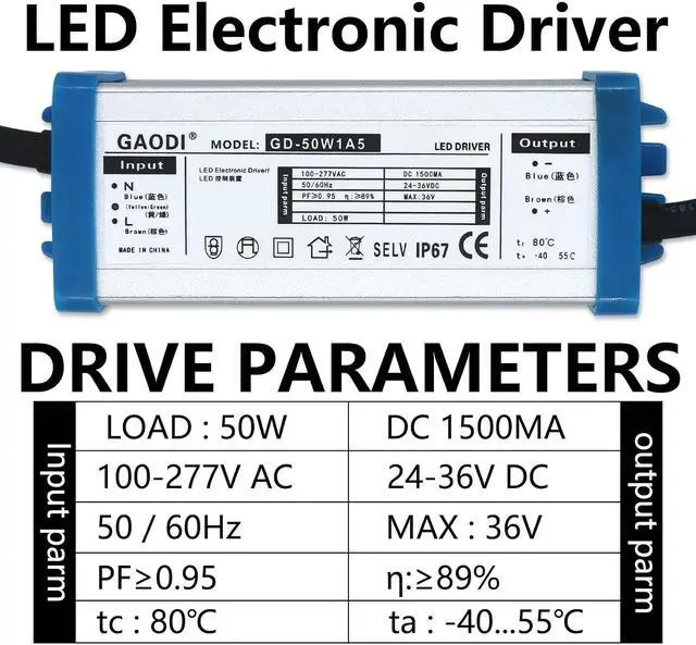 Alt view image 2 of 5 - Waterproof Lighting AC 220V to DC 24-36V 50W 100W Constant Current Switching LED Driver 1500mA 3000mA Power Supply(100W 3000mA)